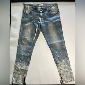 Men's Paint-Splatter Skinny Jeans in Blue 080